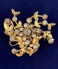 Vtg Miriam Haskell Babylon 85 Mardi Gras Flower Brooch Gold Tone Rhinestones