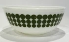 Vintage 1970 PYREX 10" White Green Dots 4 Qt. Ovenware Mixing Bowl (404)