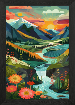 Berglandschaft mit Wasserfall gerahmtes Wandbild Poster Leinwanddruck Bild