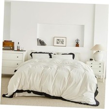 Ruffle Duvet Cover Queen 100 Queen 90 in x 90 in Black and White Ruffle
