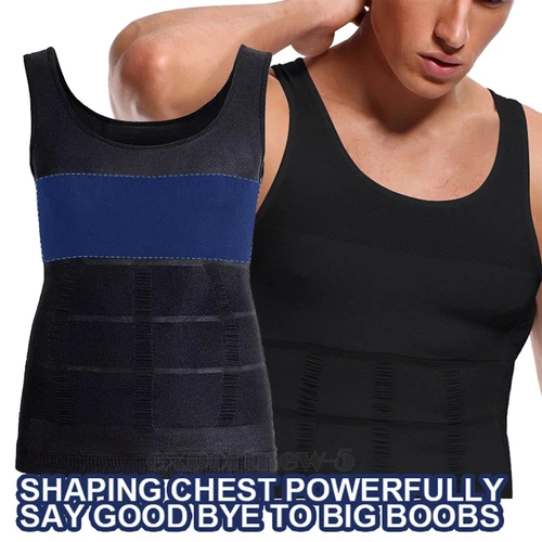 Chaleco tonificante modelador corporal ultra duradero compresión ropa interior delgada camisa gimnasio para hombre - Imagen 9 de 23