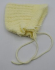 Vintage 1960s Hand Knit Sweet Baby Bonnet Yellow Excellent Doll Clothes