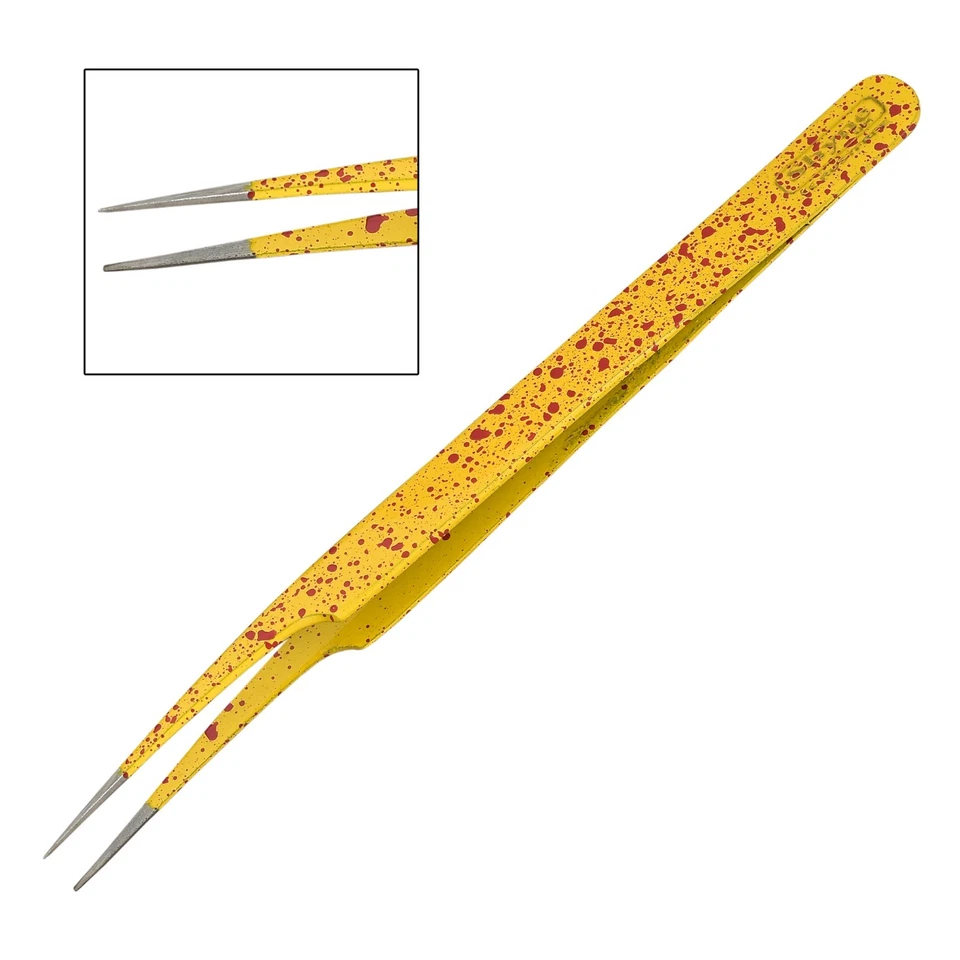 SHYNE U.K 5" TWEEZERS POINTED BEAUTY EYEBROW SHARP EYELASHES EXTENSION YELLOW DOTTED