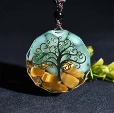 Tree Of Life Orgonite Pendant Necklace Aventurine Crystal Tiger's Eye Stone