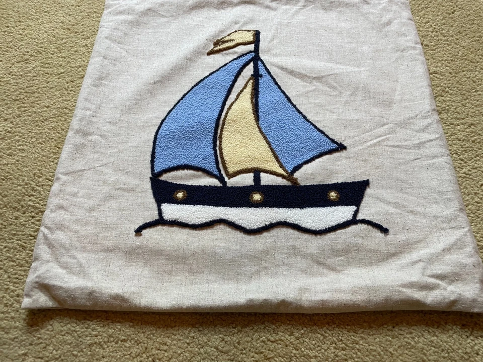 NUEVA Funda Almohada Hecha a Mano Lana Chenilla Punta Aguja Velero Náutico 18" Foto 3 de 4