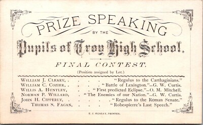 #ad 1900s Prize Speaking by The Pupils at Troy High School Final Contest Trade Card $14.99