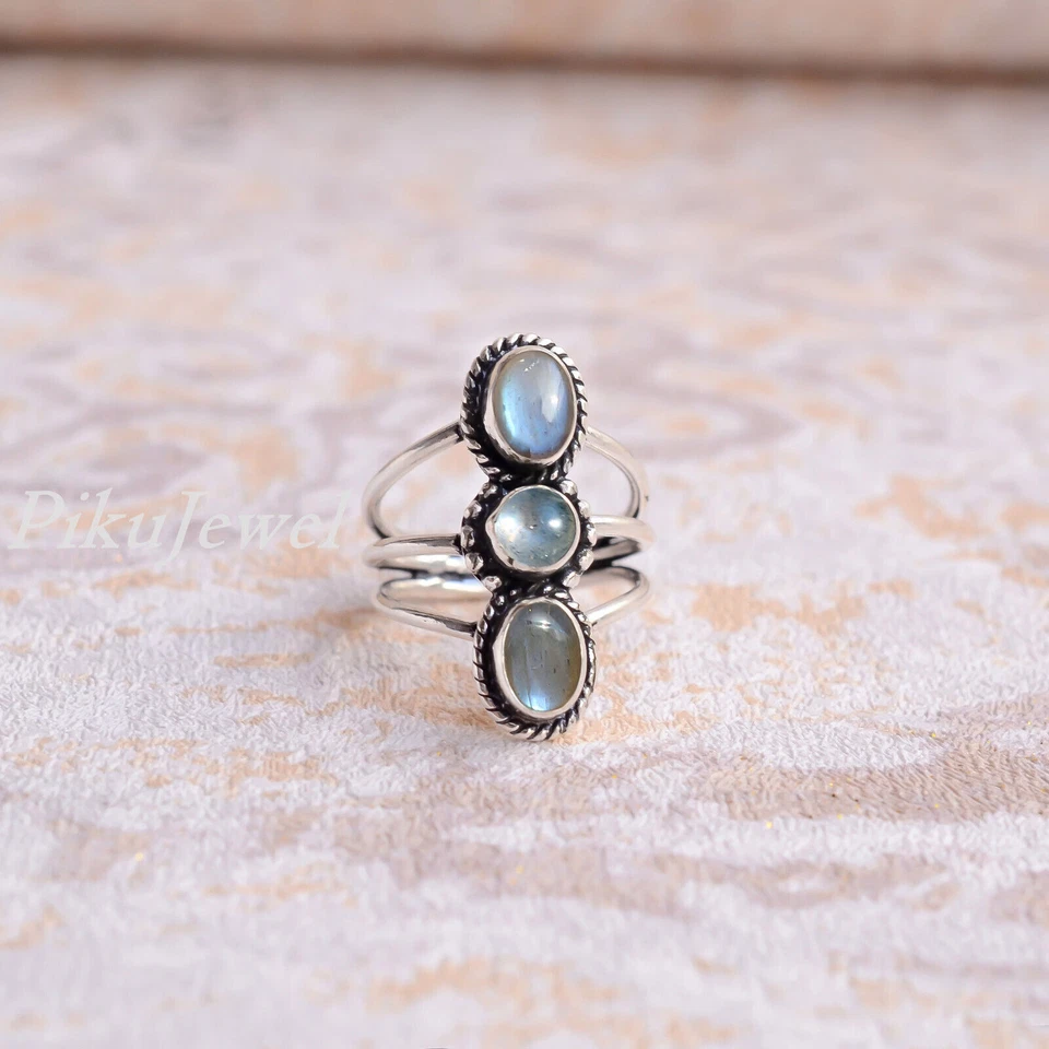 Anello fatto a mano in argento sterling 925 con gemma fuoco blu labradorite... - Immagine 4 di 4