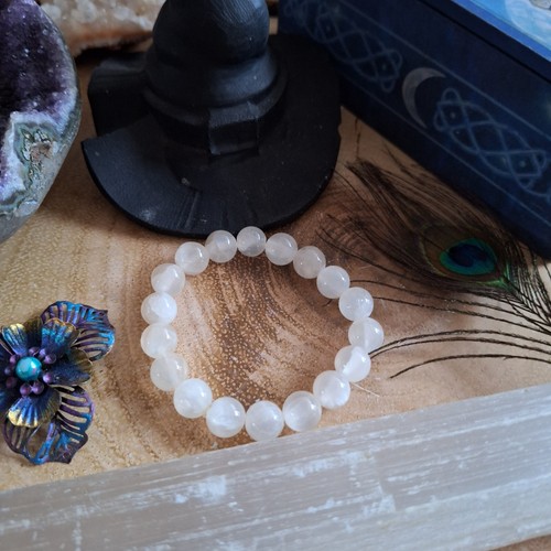 White Calcite Bracelet Crystal Healing Gift For Her Crown Chakra - Picture 7 of 7