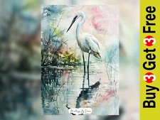 Watercolor Crane Landscape Painting Print 5"x7" on Matte Paper - Vibrant Art