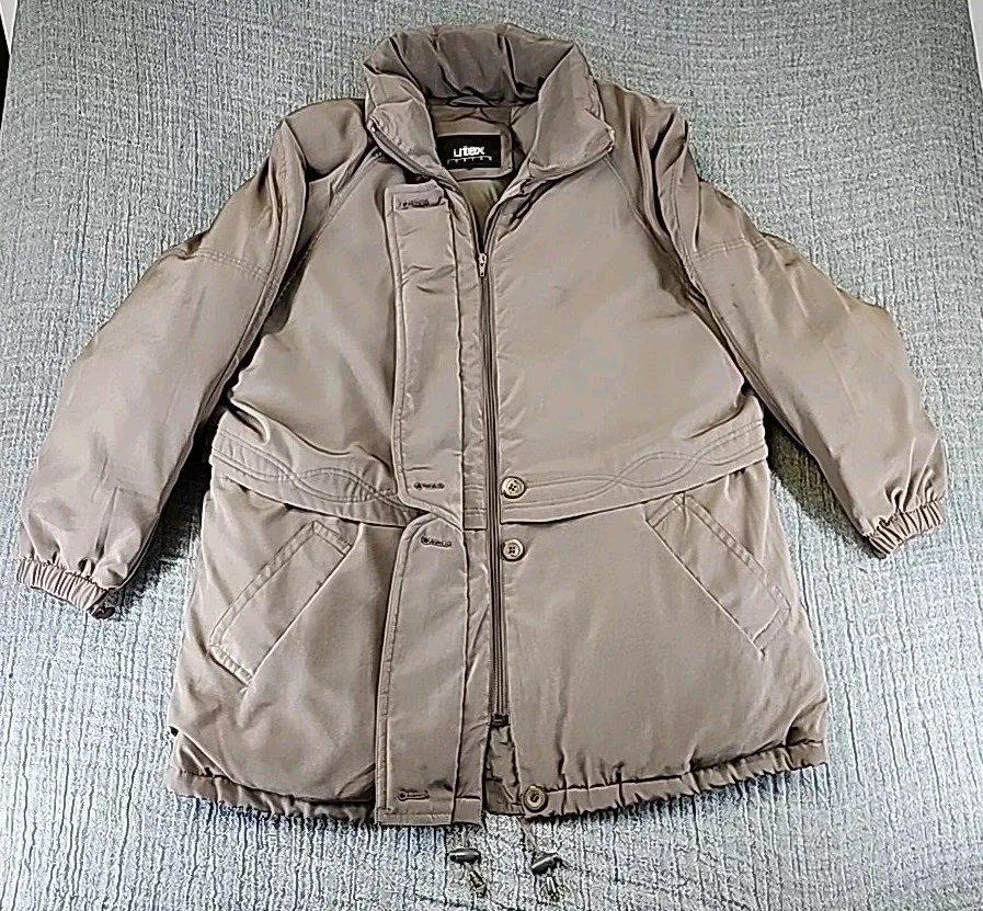 Utex Design Men’s Jacket Coat Down Filled Full Zip Button Gray - READ