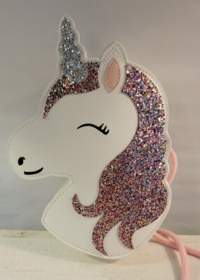 Sweet Smile Unicorn Embroidered Glitter Sequined Pink Crossbody Bag Purse NWT