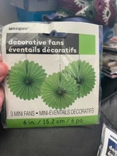 Lime Green 6" Hanging Paper Fan Decorations 3ct New!!!