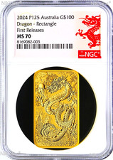 2024 Dragon 1oz .9999 GOLD Rectangular $100 Dollar Bar COIN NGC MS 70 FR Lunar 4097.97 per troy oz