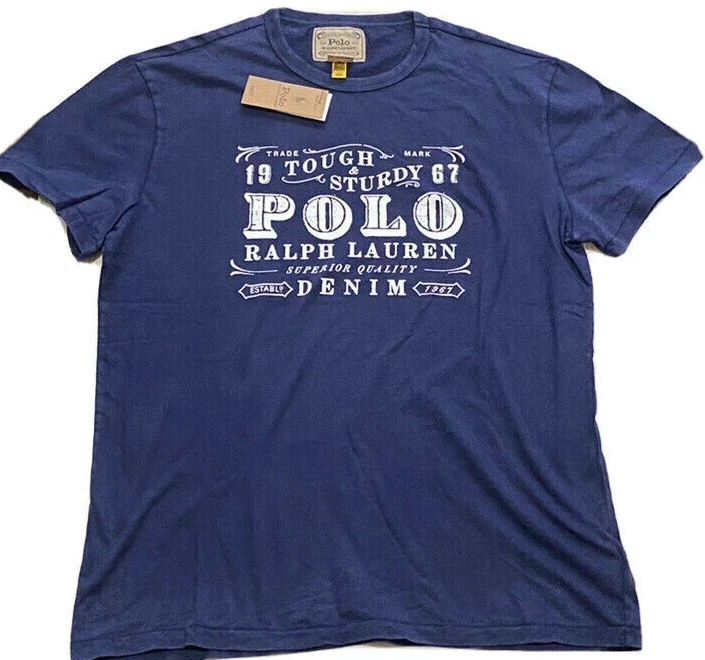 Polo Ralph Lauren Blue Graphic Vintage Look T-Shirt Men's Sz XL