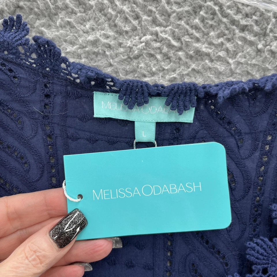 Vestido Melissa Odabash Para Mujer Grande Azul Marino Victoria Ojales Encaje Cubrir Playa Mini Foto 2 de 4
