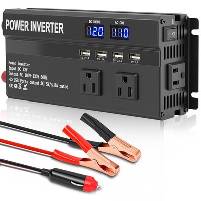 ALSO GO 1200W Power Inverter, 12v to 110V AC Car Inverter with Fast Black