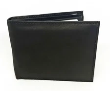 Mens Bi-fold Black Genuine Cow Leather Double Bills Compartment Wallet