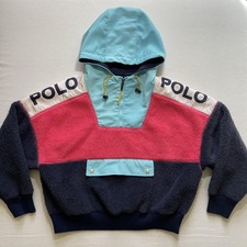 Polo Ralph Lauren Hybrid Quarter Zip Hoodie Womens Medium Blue Pink Fleece