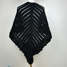 Vintage Handmade Crochet Shawl Boho Granny Triangle Gothic Witchy Cottage Black