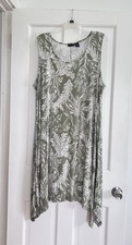 Womens Tahari Sage Green & White Botanical Midi Dress - Sharkbite Hem Plus Sz 3X