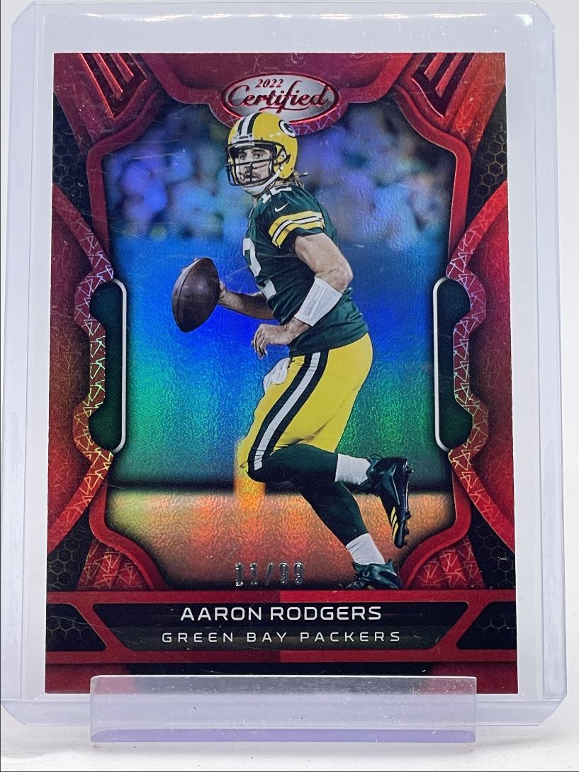 AARON RODGERS 2022 CERTIFIED FOOTBALL RED MIRROR PACKERS #36 /99 Q1605