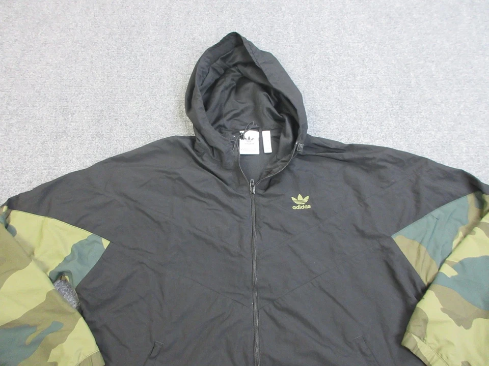 Chaqueta Adidas Para Hombre Grande Negra Camuflada Con Capucha Cremallera Completa Trifolio Cortavientos FM3359 Foto 3 de 4