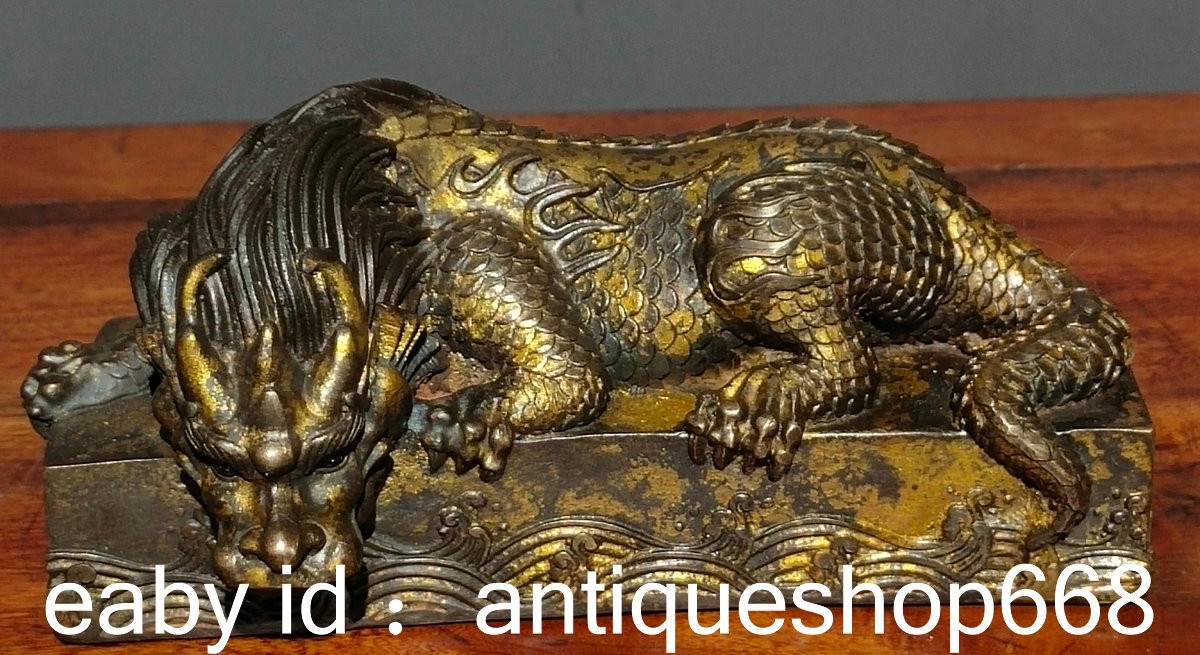 6 6 rare vieille chinoise bronze dore Feng Shui dragon Kylin