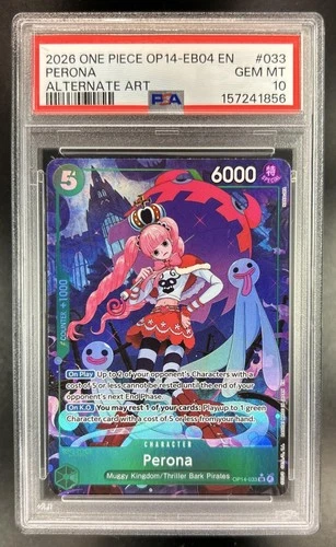 2026 One Piece Azure Sea's Seven Perona Super Rare Alt Art #OP14-033 PSA 10