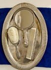 Vintage Silverplate Vanity 3-pcs Set Ornate Embossed Comb Brush Mirror 1950's — photo 3