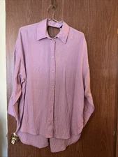 Zara Lilac Size Small Open Back Oversized Button Down Long Sleeve Shirt A9