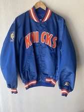 Vintage Rare NBA New York Knicks Gold Logo Blue Starter Satin Bomber Jacket L