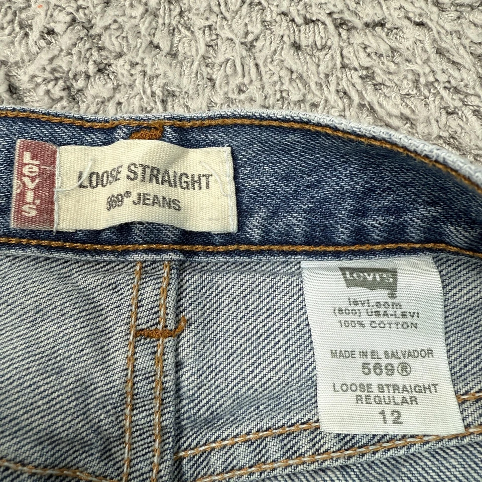 Vintage Levis 569 Jeans Boys 12 25x26 Blue Loose Straight Denim Light Wash - Image 4 of 4