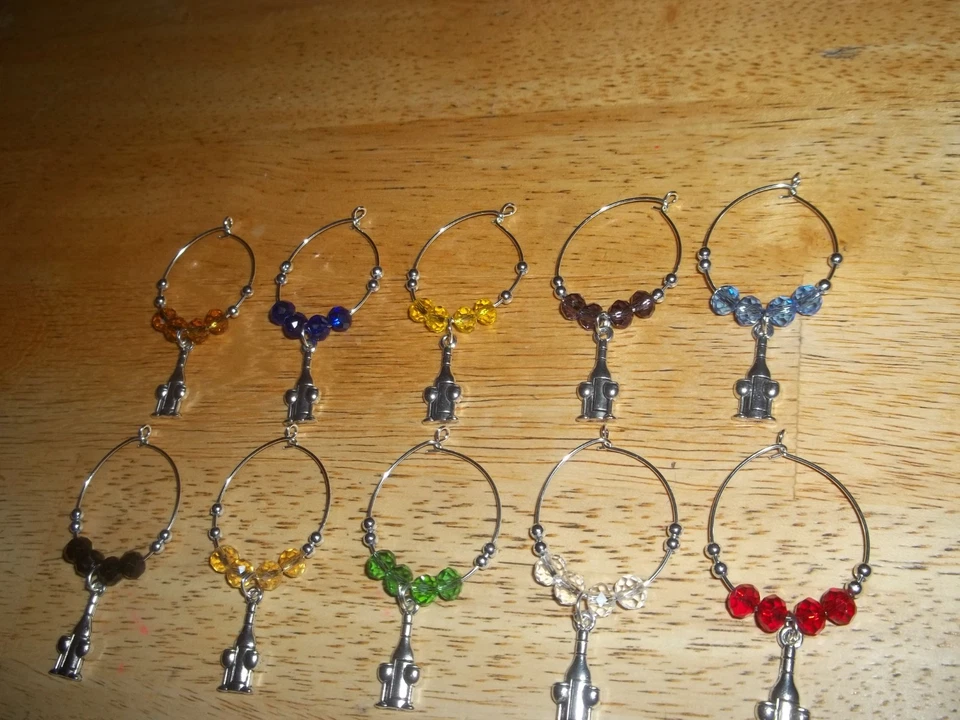 WINE or CHAMPAGNE BOTTLE & GLASSES Wine Glass Charms Marker set of 10 - Image 2 of 2