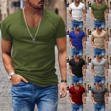 Mens Summer Tops Short Sleeve Muscle T Shirt Men Slim Fit V Neck Blouse Work Tee