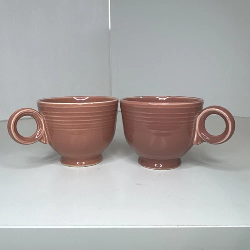 VTG 1950’s Homer Laughlin Fiesta Fiestaware Rose Ring Handle Cup MCM Set Of 2