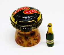 LIMOGES FRANCE BOX- FRENCH ACCENTS - 2000 CHAMPAGNE CORK & REMOVABLE BOTTLE - LE