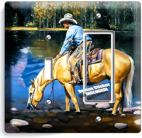 INTERRUPTOR DE SALIDA DE LUZ COUNTRY WESTERN COWBOY HORSE LAGO MONTAÑA PLACA DE PARED HD ARTE - Imagen 28 de 34