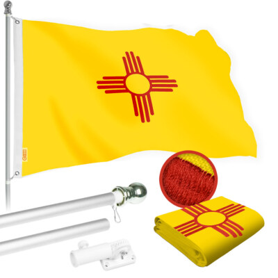 Combo: 6 Ft Flagpole Silver & New Mexico Flag 3x5 Ft Emb 220GSM Spun Poly