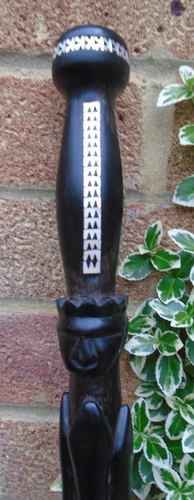 Hardwood ebony walking stick with Mop inlay and carved kings detail- lovely item - Picture 13 of 18