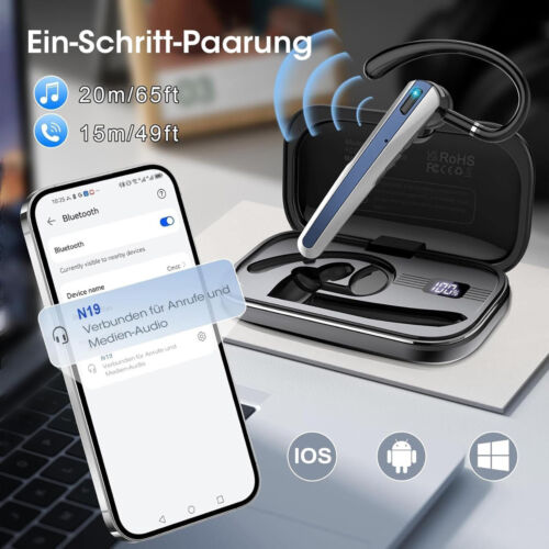 Bluetooth Headset In Ear Ohrbügel Freisprecheinrichtung Universal Handy Telefon - Bild 5 von 8