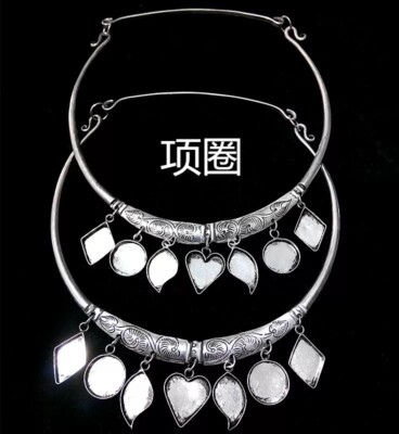 Personality hand-carved miao silver DIY embed leaf clavicle necklace 1piece