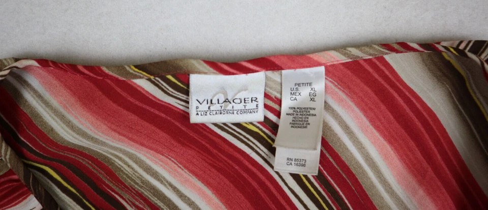 VILLAGER LIZ CLAIBORNE - CAMISETA SIN MANGAS CON VOLANTES A RAYAS ROJAS Y MARRONES PARA MUJER - TALLA PXL Foto 3 de 4