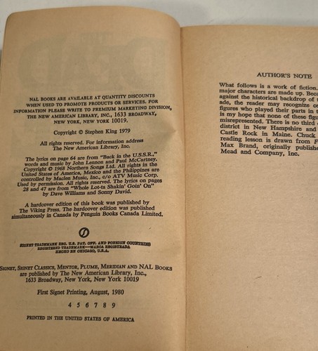 The Dead Zone by Stephen King 1979-80 3rd Signet Printing Paperback FAST SHIPPIN - Picture 4 of 5