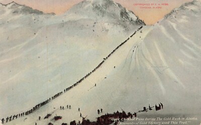 Postcard Over Chilkoot Pass during The Gold Rush in Alaska 1917