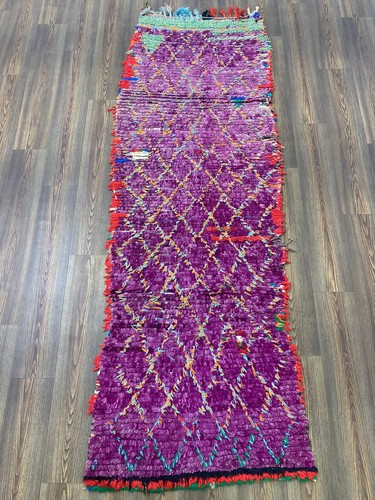AntiqueTribal Traditionnal Rug,Vintage Moroccan Runner Rug,Wool Purple Carpet3x8 - Picture 3 of 14