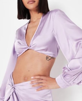 Missguided Lilac Twist Front Satin Crop Top Size RRP £22 -Co