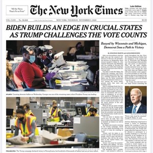 The NYT New York Times Newspaper November 5 2020 Trump ...