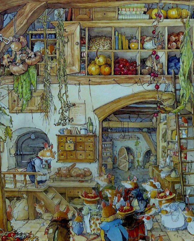 THE AUTUMN / FALL STORE ROOM - Brambly Hedge mounted print - 12 x 10 Soft  Wh