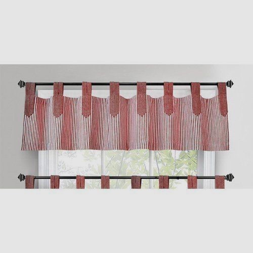 Split Tab Valance Red Natural Park B Smith Redwood Stripe Kitchen Curtain - Picture 3 of 7