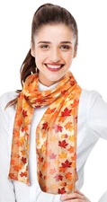 CBC Crown Autumn Maples Leaves Silk Feeling Scarf 13"x60" Inches, Made in Korea